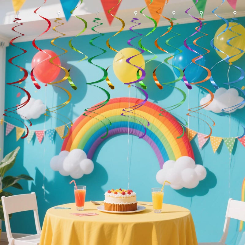 Yymobt Colorful Ceiling Swirl Foil Decorations Hanging Plastic Streamer Themed Swirl Party Decoration for Wedding Thanksgiving Day Graduation Celebration, Pack of 28 (Rainbow) - Image 4